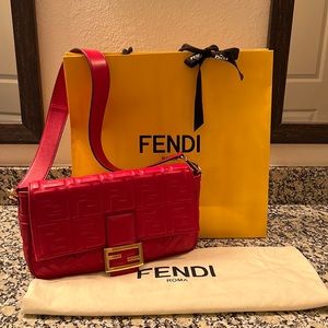 Fendi Large Baguette made with Napa leather, in stunning red!